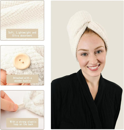ROLSHOL Extra Large 4 Pack Microfiber Hair Towel Wrap for Women Super Absorbent & Quick Dry Hair Drying Towels with Button, Hair Turbans for Curly Hair Long & Short Hair - Anti-Frizz