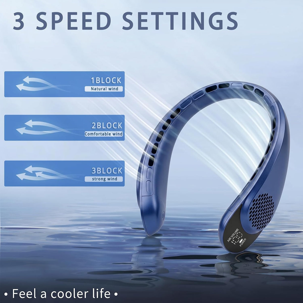 ASNUG Neck Fan, USB Rechargeable Personal Fan, 4000 mAh Battery Operated, 3 Speeds Adjustable, Faster Cooling, Ultra Quiet, Suitable for Home, Office, Travel, Sports