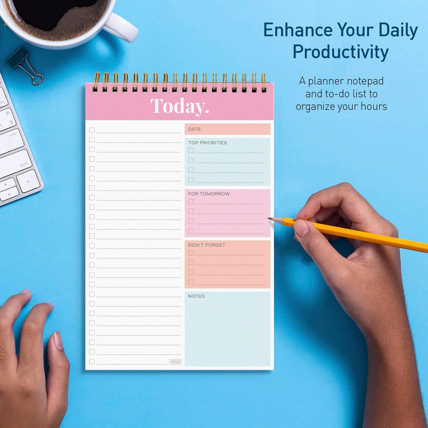 Sweetzer & Orange Daily & Weekly To Do List Notepad – Undated Work Planner & Organizer with Wish List Section, 52-Sheet Coiled Task Pad for Productivity – SET OF 4 To Do List Notebook for Work
