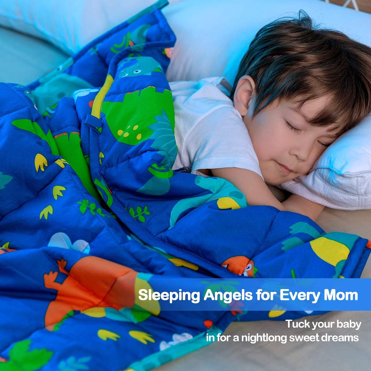 Sivio Weighted Lap Pad 2lbs, Cotton Weighted Blanket Sensory Weighted Lap Blanket Indoor Outdoor, 19 x 21 Inch, Blue Dinosaur