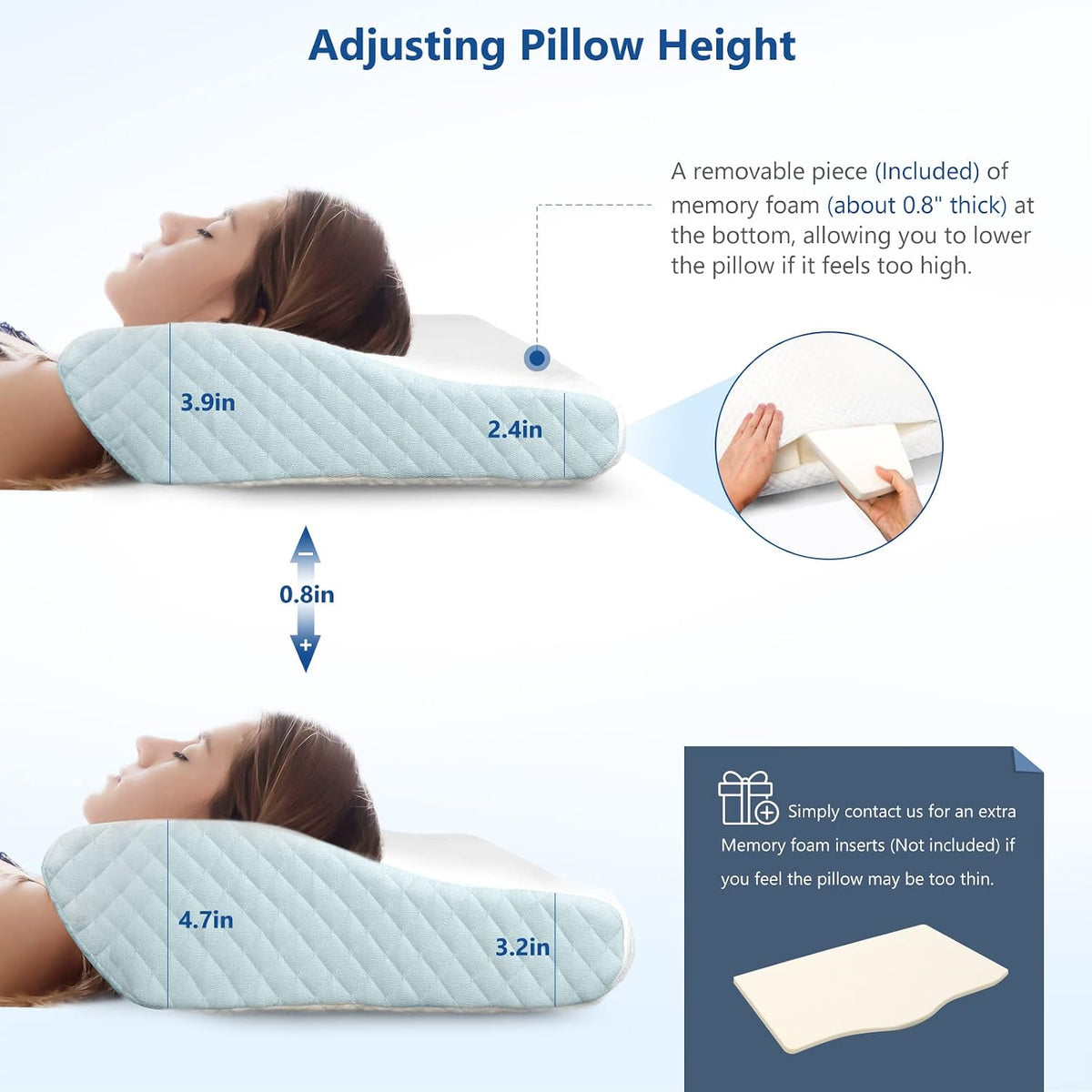 ZAMAT Memory Foam Pillow for Neck Pain Relief, Adjustable Orthopedic Ergonomic Cervical Pillow for Sleeping with Washable Cover, Bed Pillows for Side, Back, Stomach Sleepers