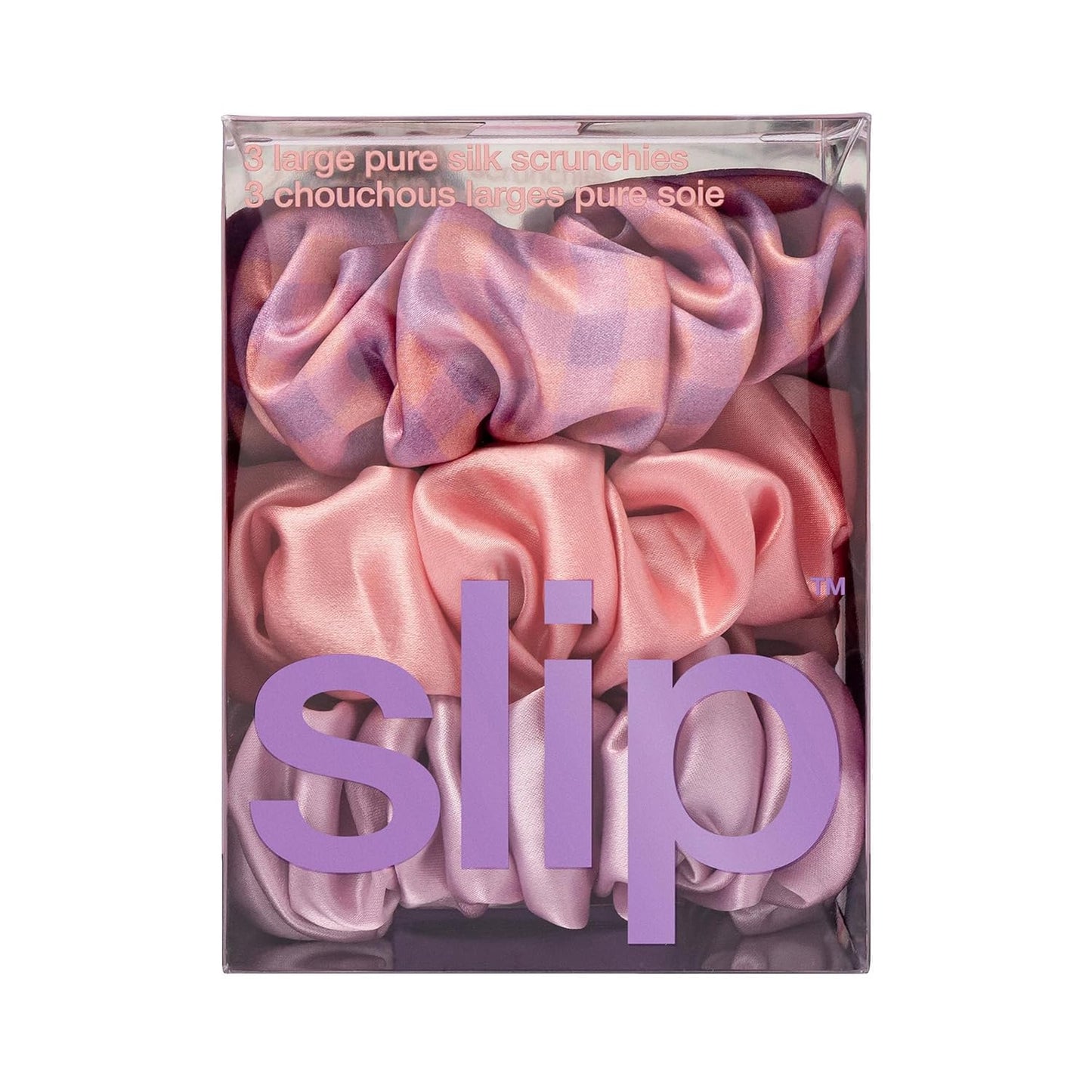 slip Large Scrunchie Multi | Set of 3 Pure Silk Large Scrunchies | Includes 1 Pink, 1 Caramel, 1 Black | 100% Mulberry Silk, Anti-Crease, Gentle on Hair, Reduces Breakage | Stylish & Durable