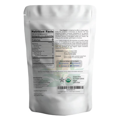 True Organic Pure Ceylon Cinnamon Powder, 1 lb, Premium Grade, Gluten Free, USDA & Kosher Certified, Organic Ground Cinnamon powder, Non-GMO, Ceylon Premium Quality