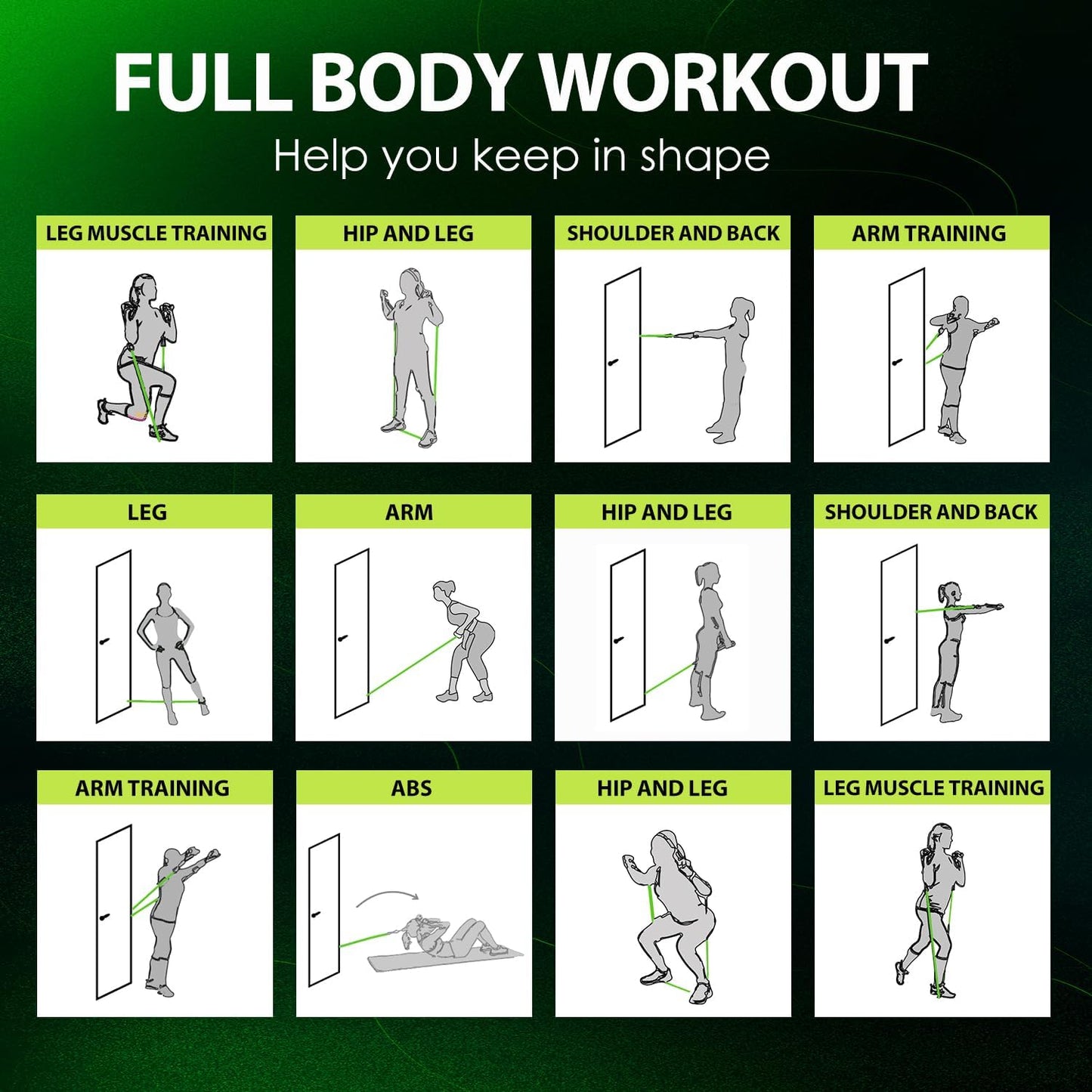 WHATAFIT Resistance Bands, Exercise Bands, Workout Bands with Handles, Door Anchor and Ankle Straps, 5 Resistance Levels Fitness Bands for Strength Training, Physical Therapy, and Home Gym Equipment
