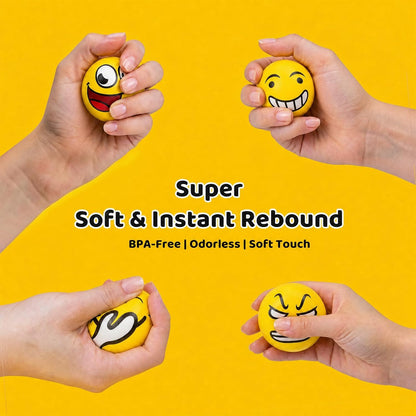 LovesTown 24 PCS Stress Balls Bulk for Party Favors, 2.5 Inch Funny Yellow Face Squeeze Toys Foam Face Squeeze Fidget Ball for Kids and Adult Stress Relief Gifts for Coworkers Classroom Prizes