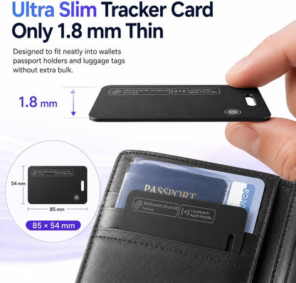 Luxford Finder Card Android Wallet Tracker Card Rechargeable Wireless Charging IP68 Waterproof Ultra Slim Locator for Apple Find My and for Google Find Hub Wallet Passport Luggage Backpack