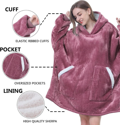 Kipswiza Wearable Blanket Hoodie Gifts for Women and Men, Oversized Cozy Warm Flannel Sherpa Hooded Blankets Sweatshirt with Giant Pockets for Adult and Teens, Dark Gray