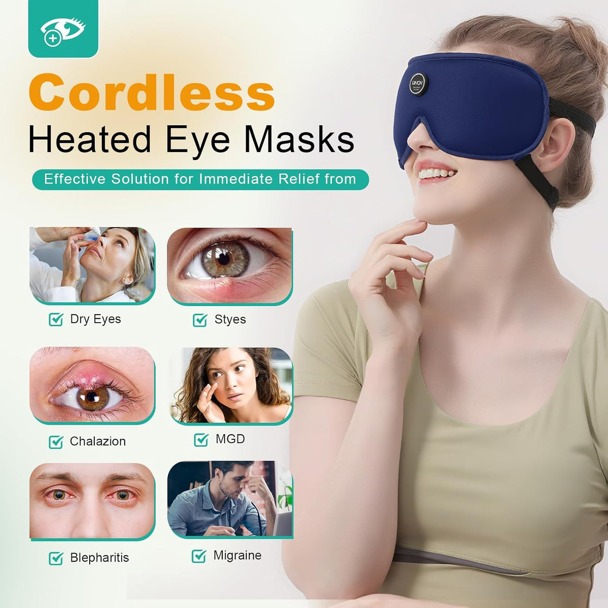 UNCN Heated Eye Mask for Dry Eyes Cordless Rechargeable 4 Temp Settings