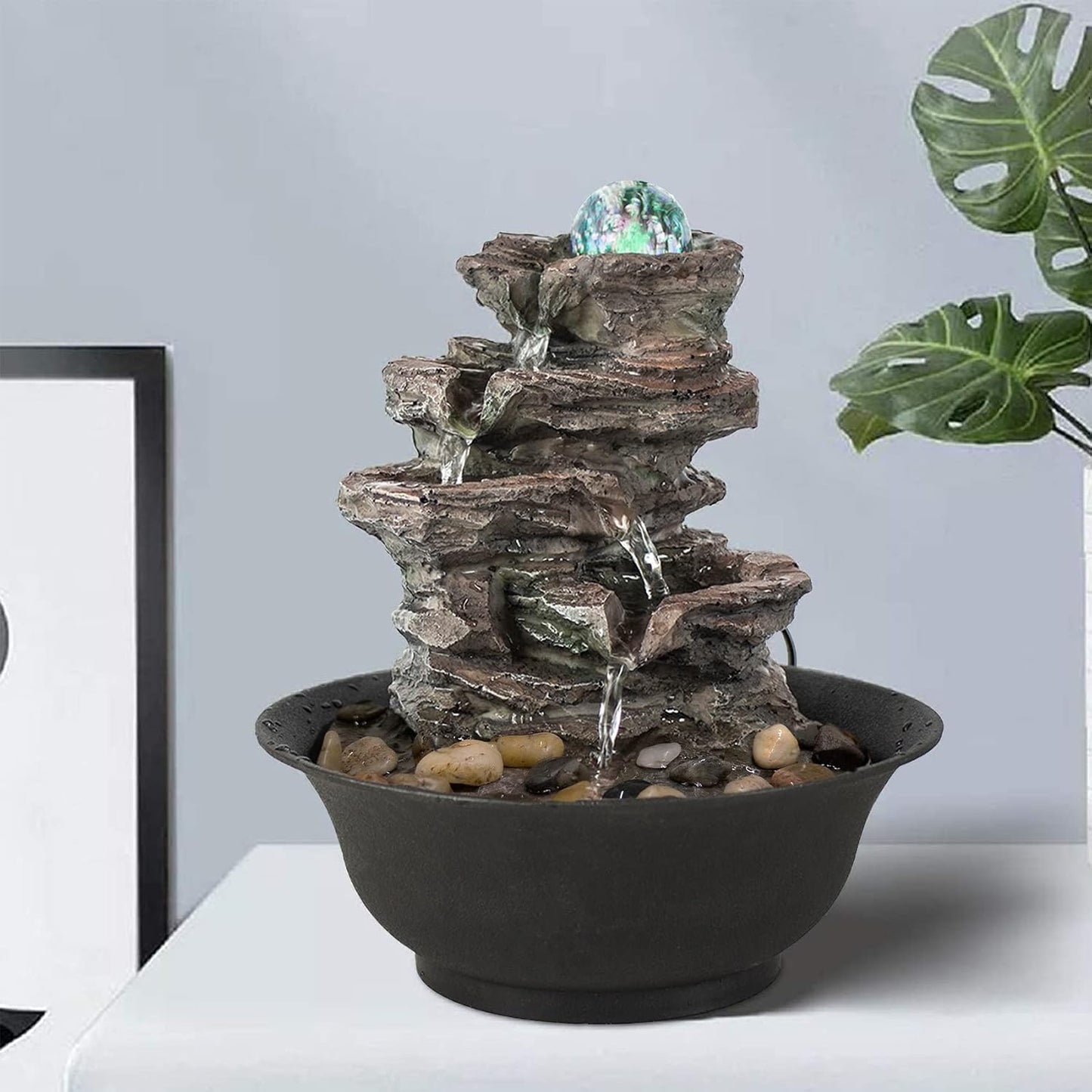 Ferrisland Tabletop Water Fountain, Zen Meditation Indoor Waterfall Fountain, Heart Shape Decoration with LED Light for Home Office Bedroom Relaxation Decor, Gift Ideas