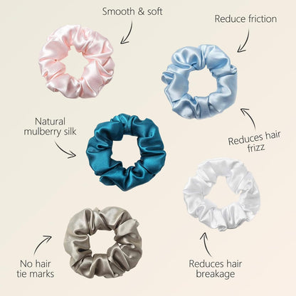 ZIMASILK 100% Mulberry Silk Hair Scrunchies, Best For Women And Girls’ Hair 19 Momme Elastic Hair Bands for Ponytail Holder Gentle And No hurt (3 Pack, Black)