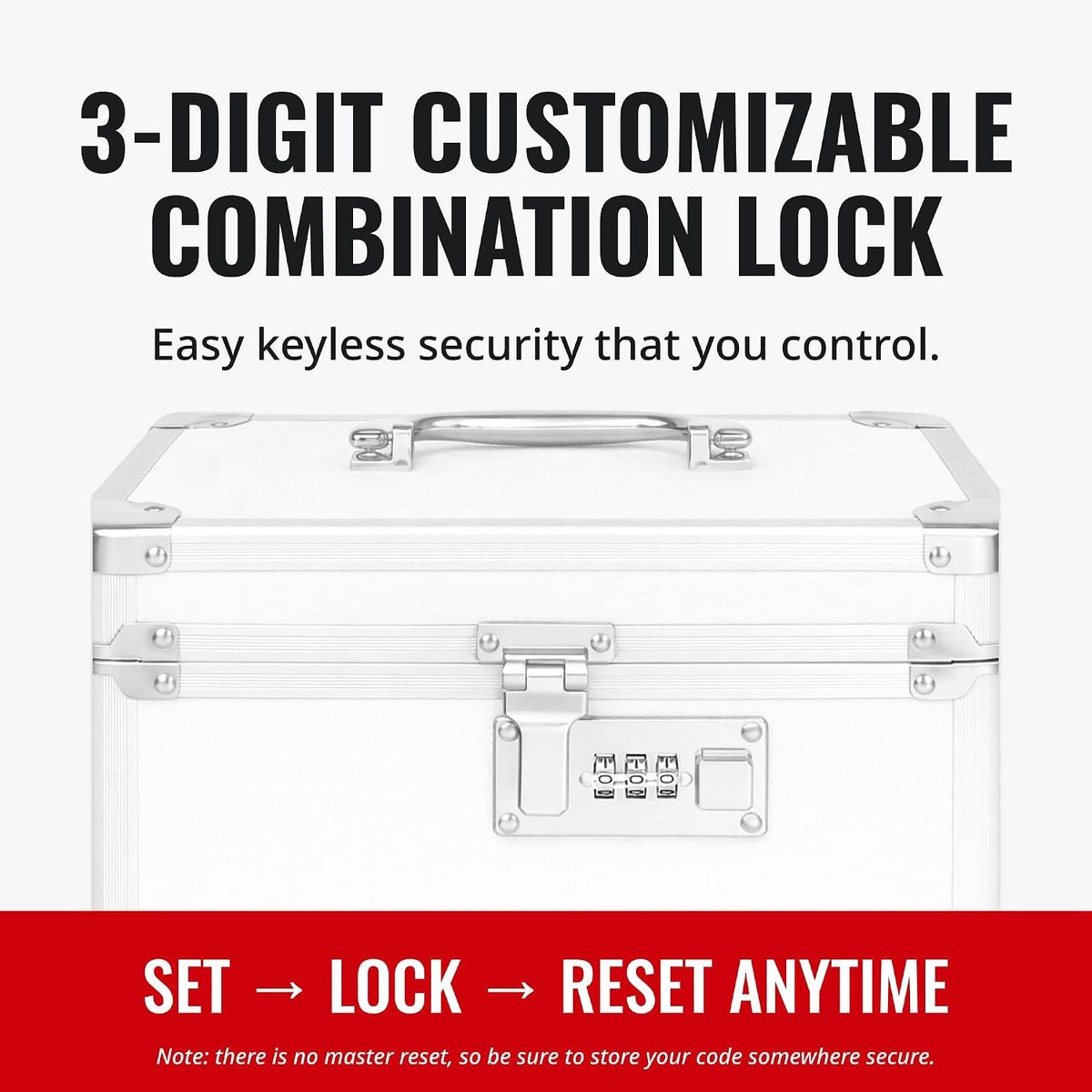 Vaultz Secure Security Lock Boxes - Safe Combination Lock Box, Storage for Documents, Valuables, Medicine & Money - 9.88 x 7.75 x 7 Inch - Black/Chrome