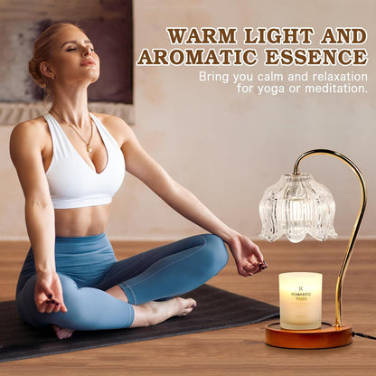 Funistree Flower Candle Warmer Lamp with Timer, Dimmable Candle Lamp Warmer, Christmas Birthday Gifts for Women Mom Her, Housewarming Home Decor, Lotus Wax Warmer for Yankee Candles - Lily Amber