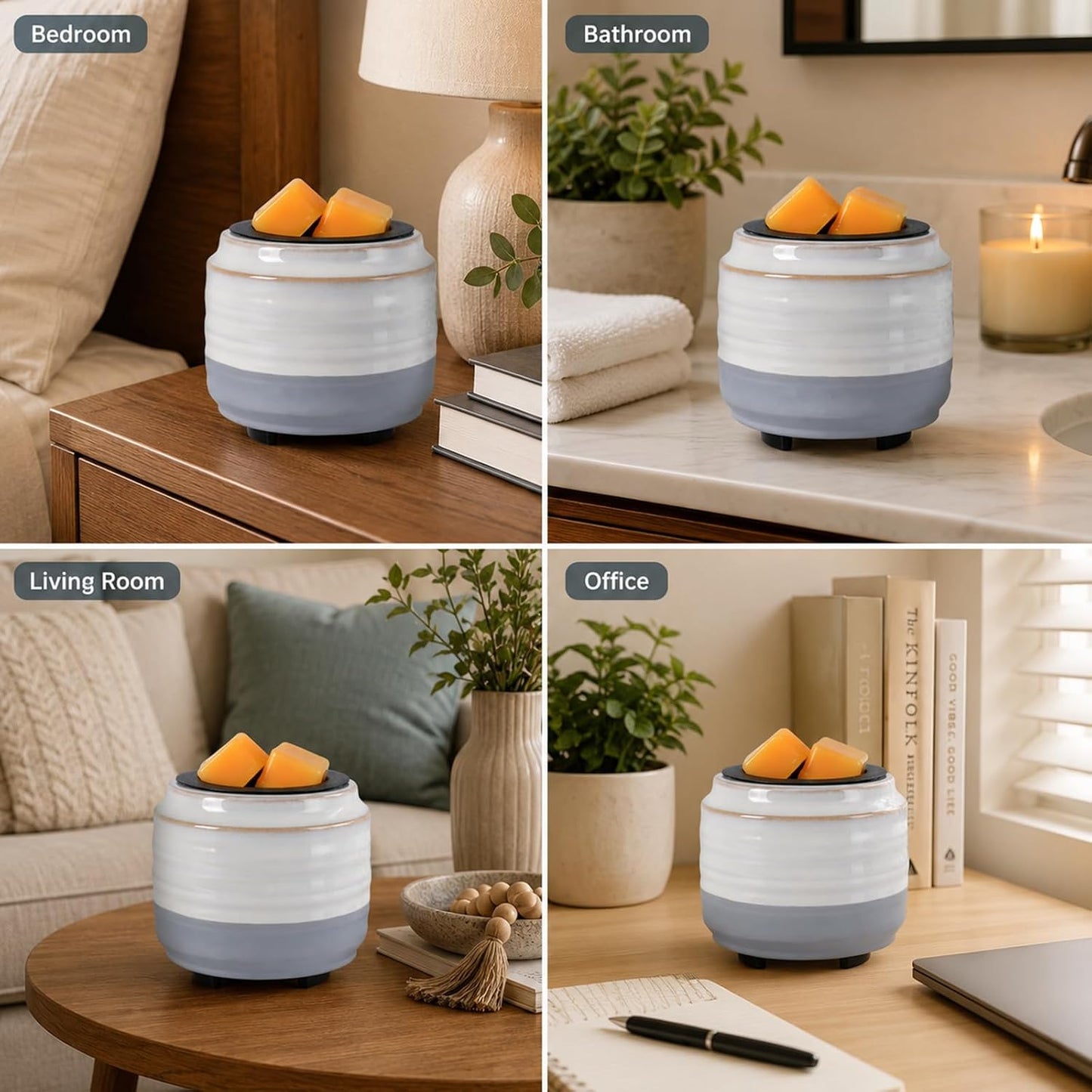 mocosa Ceramic Wax Melt Warmer, 3-in-1 Electric Wax Warmer for Scented Wax Melts, Flameless Candle Wax Burner for Home Fragrance, Bedroom Bathroom Office Decor, Gifts for Women Mom(Beige-Granular)