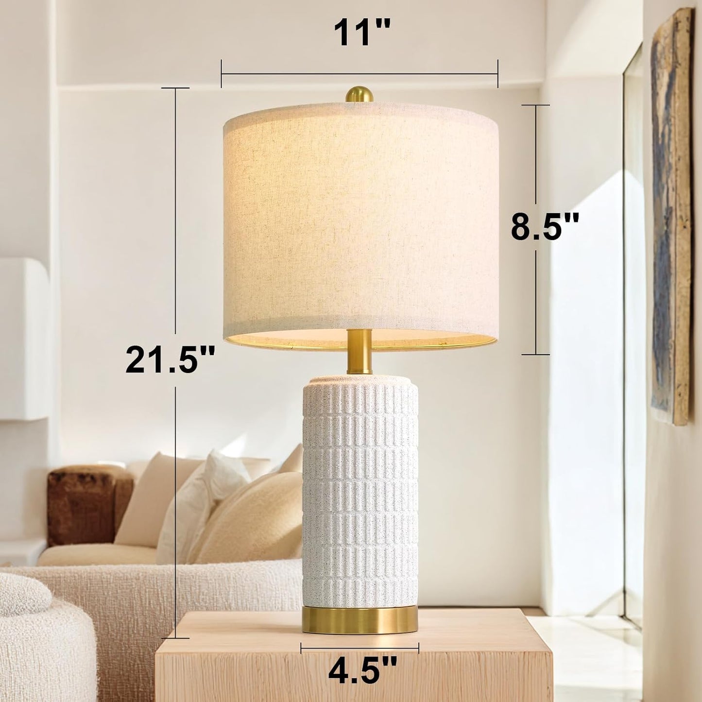 PoKat 20.75" Small Modern Ceramic Table Lamps Set of 2 for Bedroom, White Bedside Lamps for Night Stands, Farmhouse Desk Home Decor Gift Nightstand Table Lamps for Living Room End Table Beige