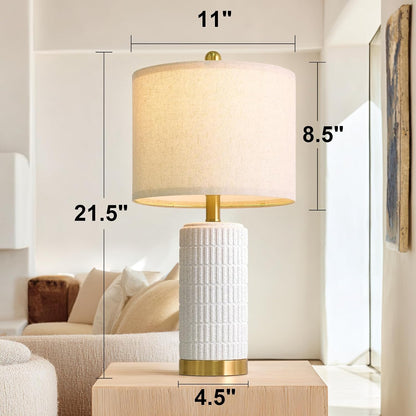 PoKat 20.75" Small Modern Ceramic Table Lamps Set of 2 for Bedroom, White Bedside Lamps for Night Stands, Farmhouse Desk Home Decor Gift Nightstand Table Lamps for Living Room End Table Beige