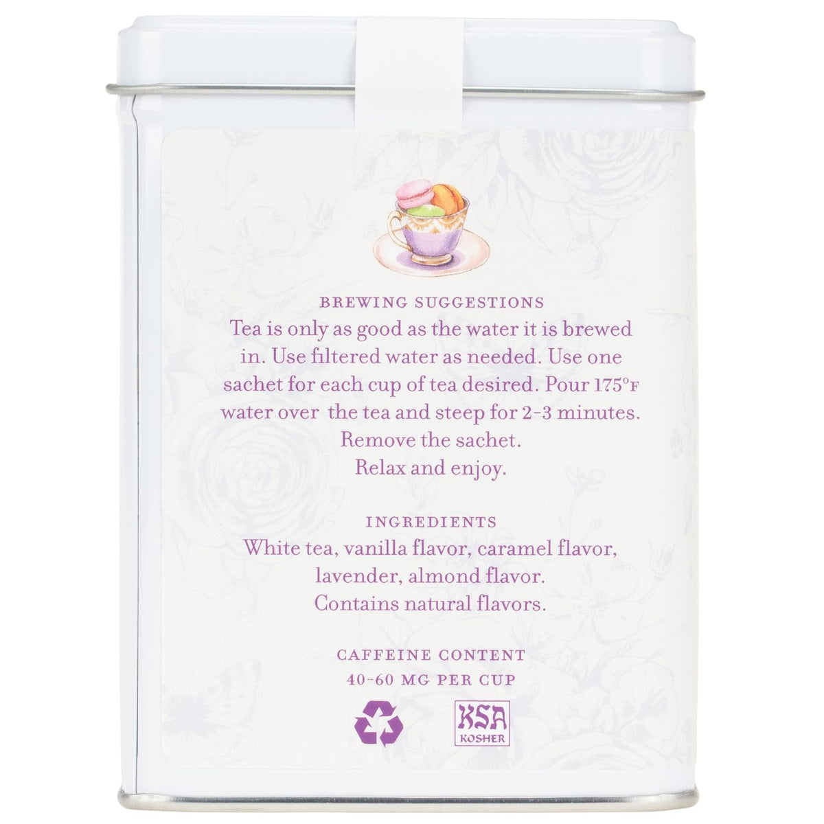 Harney & Sons French Macaron, White Tea, 20 sachet tin