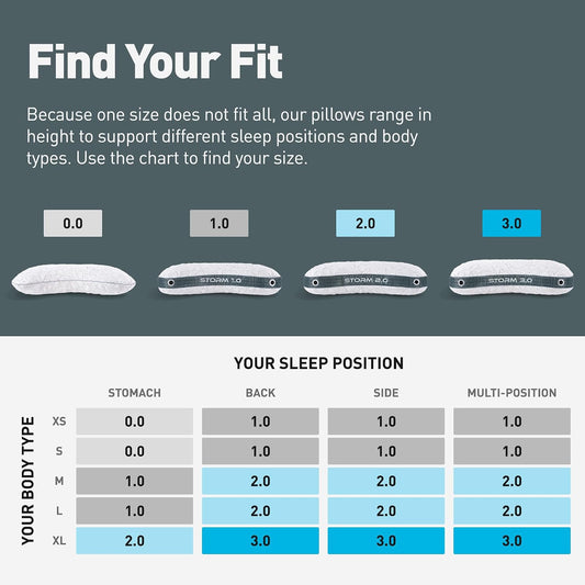 Bedgear Storm Performance Pillow, 1.0 Cooling Pillow for Side Sleepers, Medium Firm Support, Ver-Tex Cooling Cover, Air-X Mesh, Washable