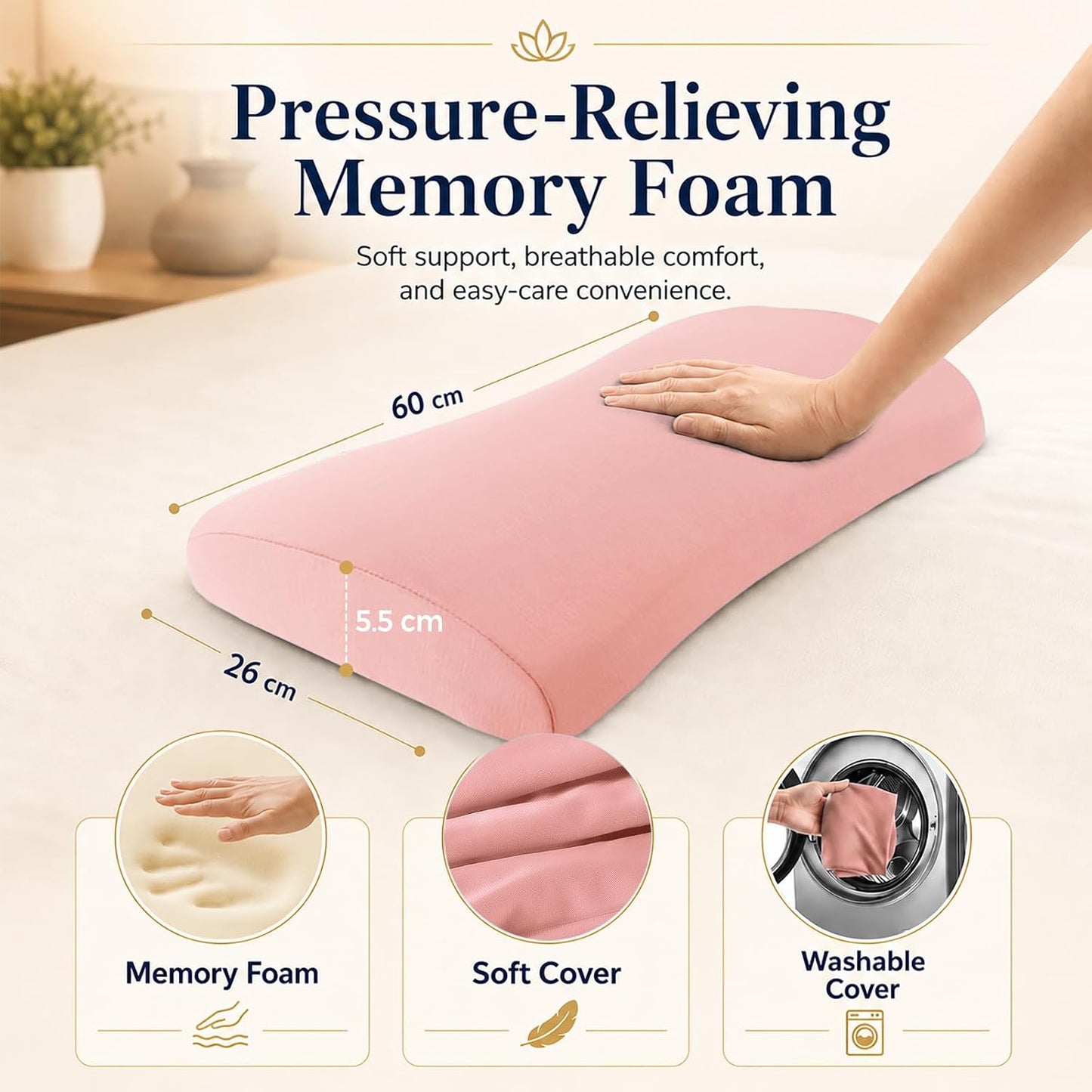 Lumbar Support Pillow for Bed Relief Back Pain: Lower Back Pillow for Sleeping - Memory Foam Waist Pillow - Back Wedge Bolster Pillow for Side, Back&Stomach Sleepers - Bed Rest Pillow for Car, Sofa