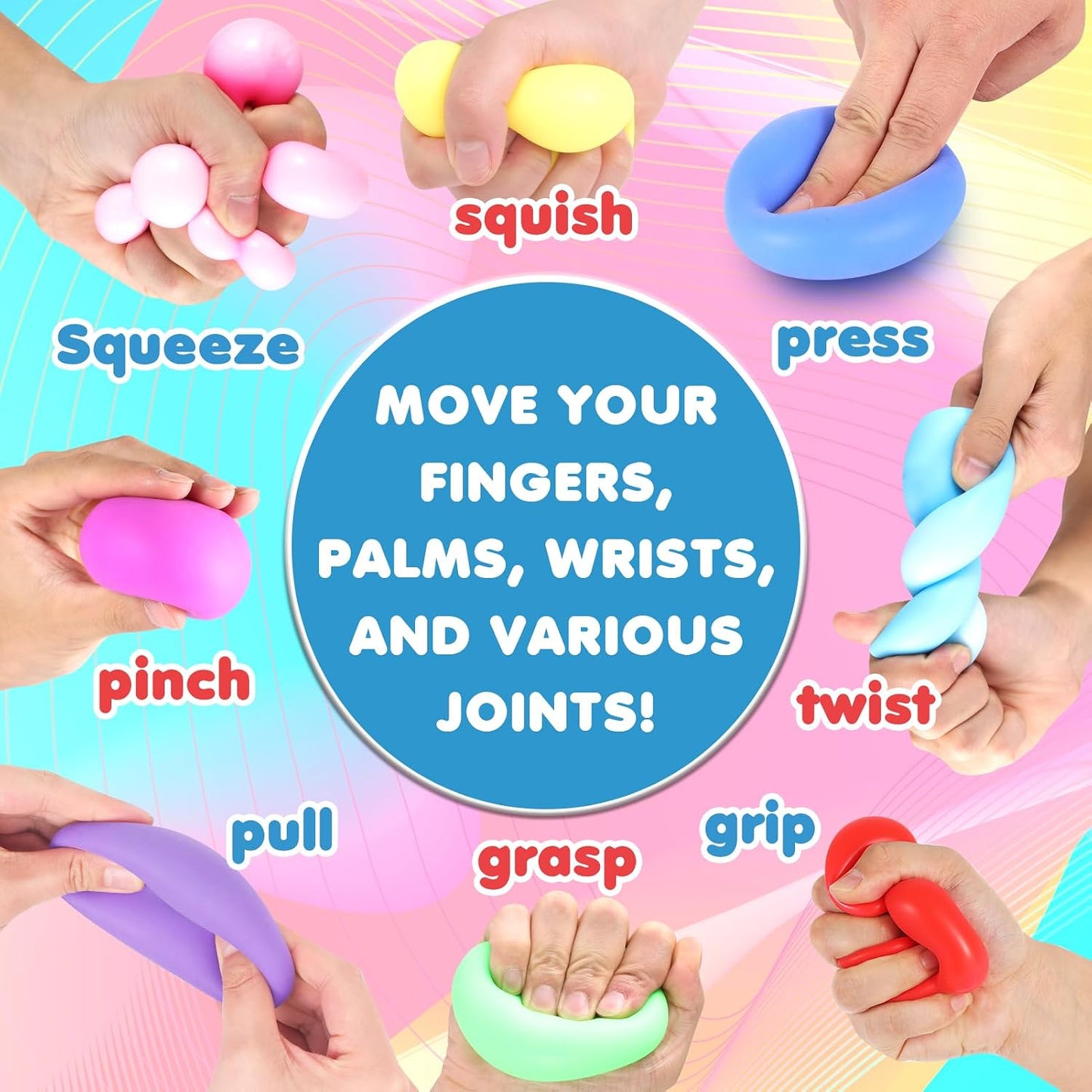 Slow Rising Stress Ball 24 Pack, Stretchy Fidget Ball for Anxiety Stress Relief, Hand Therapy Sensory Squishy Ball, Pull Stretch Fidget Toy for Students, Classroom Prize Box Toys