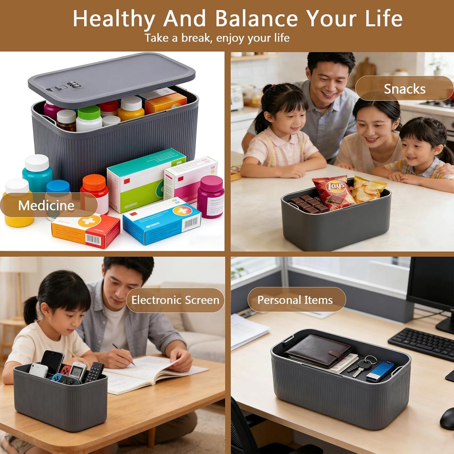 Medication Lock Box,Small Lockable Storage Box with Combination Code for Phone,Medicine Safe,Food, Home,Refrigerator,Office,Personal Items,Travel,Gift