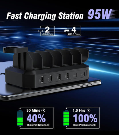 95W USB Charging Station for Multiple Devices 6-Port Charger Organizer Dock