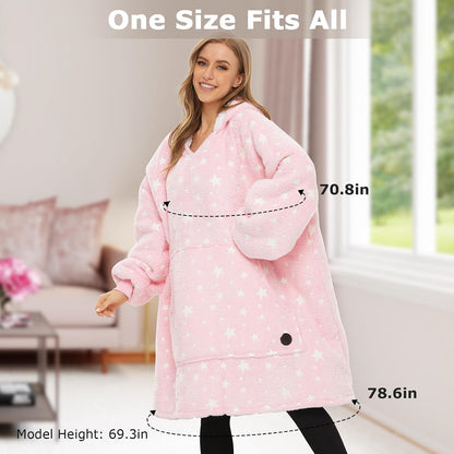 THREE POODLE Wearable Blanket Hoodie for Women, Oversized Sherpa Sweatshirt Blanket for Adults Men, Cozy Hooded Blankets, Gifts for Teen Girls Women Mom Sister