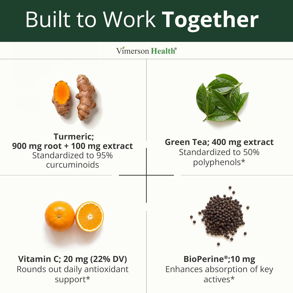 Turmeric Curcumin Supplement with Green Tea Extract & Bioperine 60 Capsules
