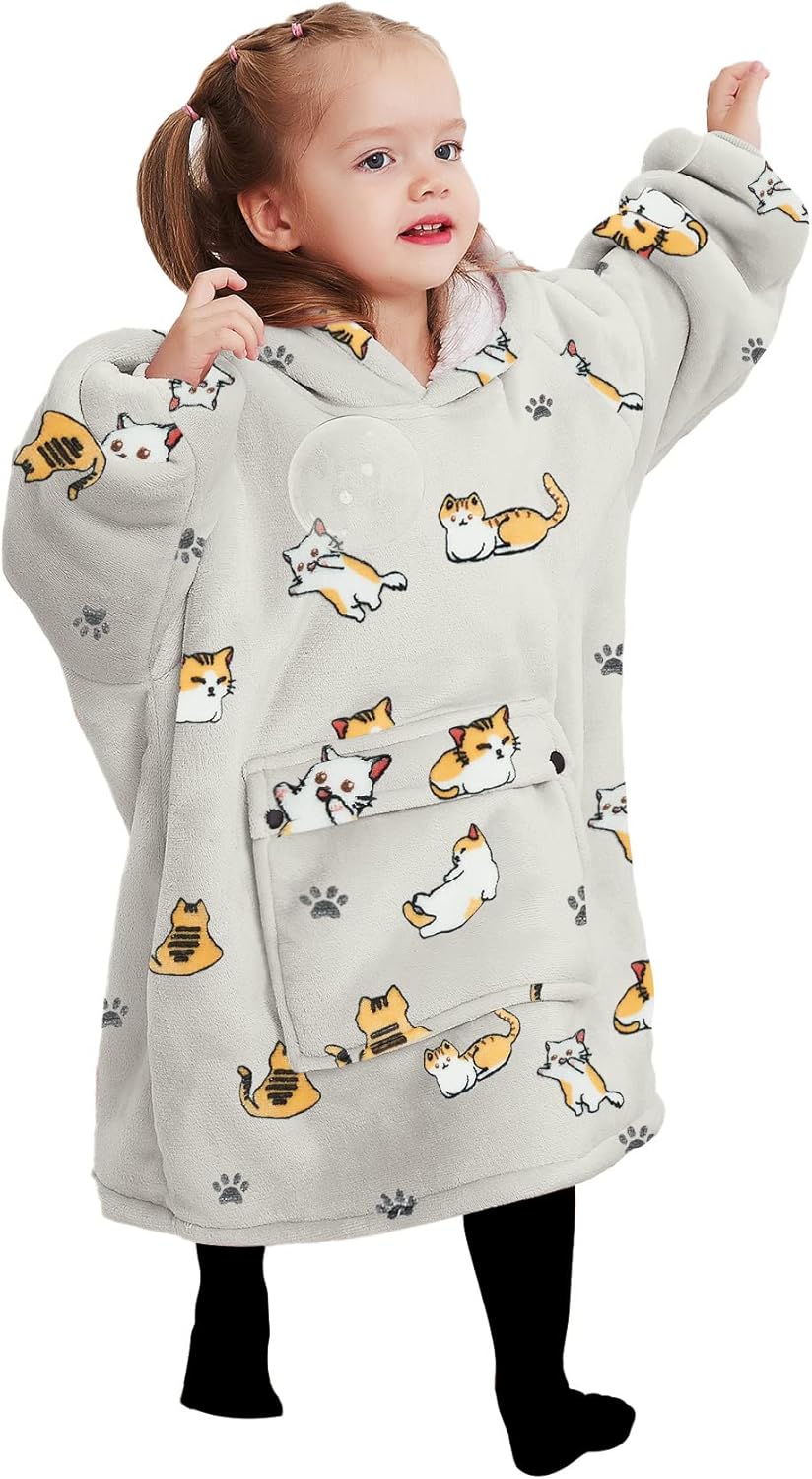KFUBUO Wearable Blanket Hoodie for Adults Sherpa All Patterns Cat Oversized Sweatshirt Blanket with Pockets for Women