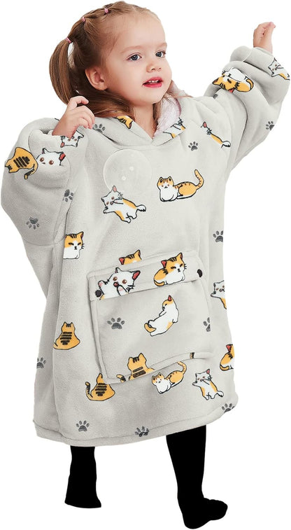 KFUBUO Wearable Blanket Hoodie for Adults Sherpa All Patterns Cat Oversized Sweatshirt Blanket with Pockets for Women