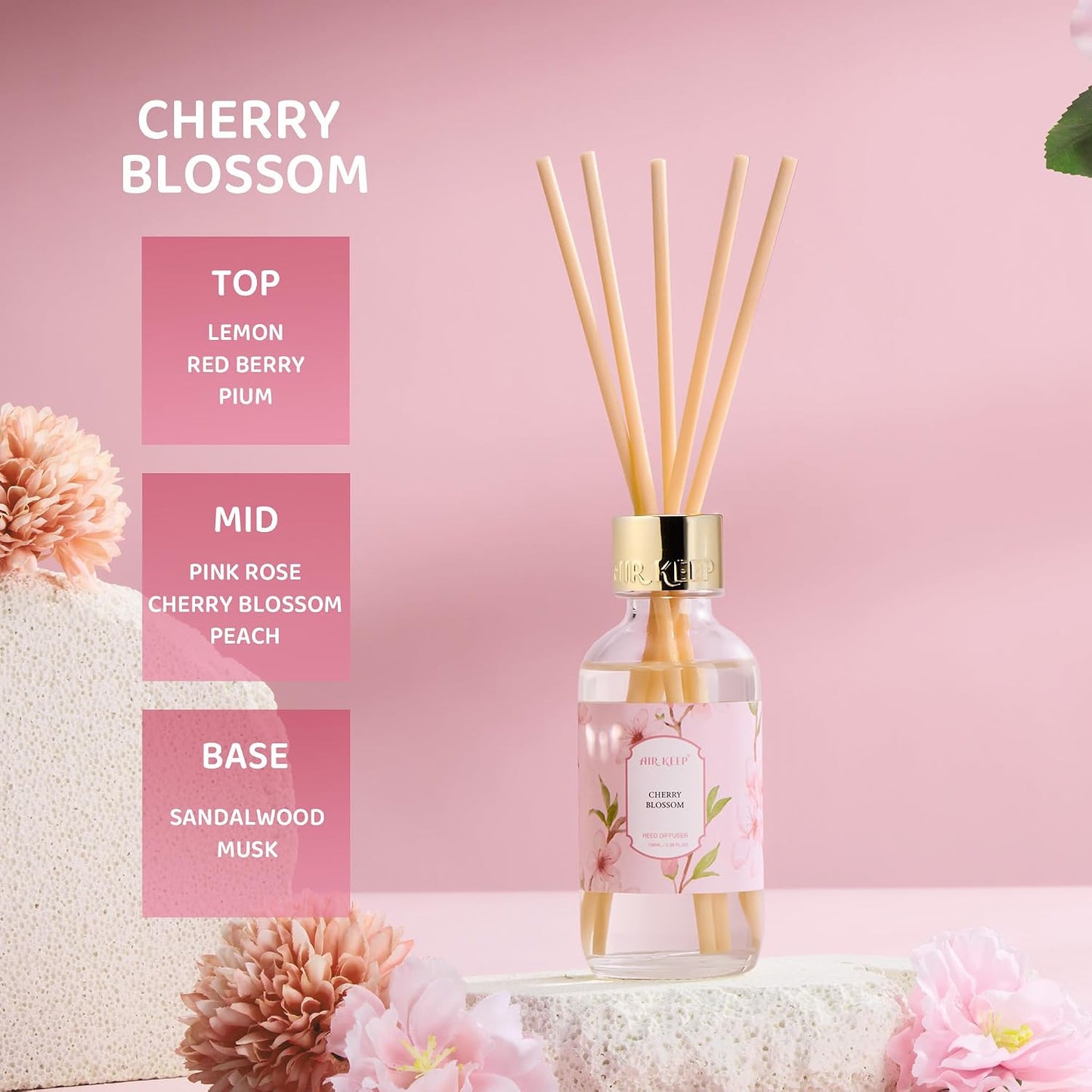 Airkeep Reed Diffuser Oil Set with Reed Sticks,Citrus Aromatherapy Oil Scent Diffuser for Home Office Bathroom Decoration Perfume and Gifts 3.38oz/100ml