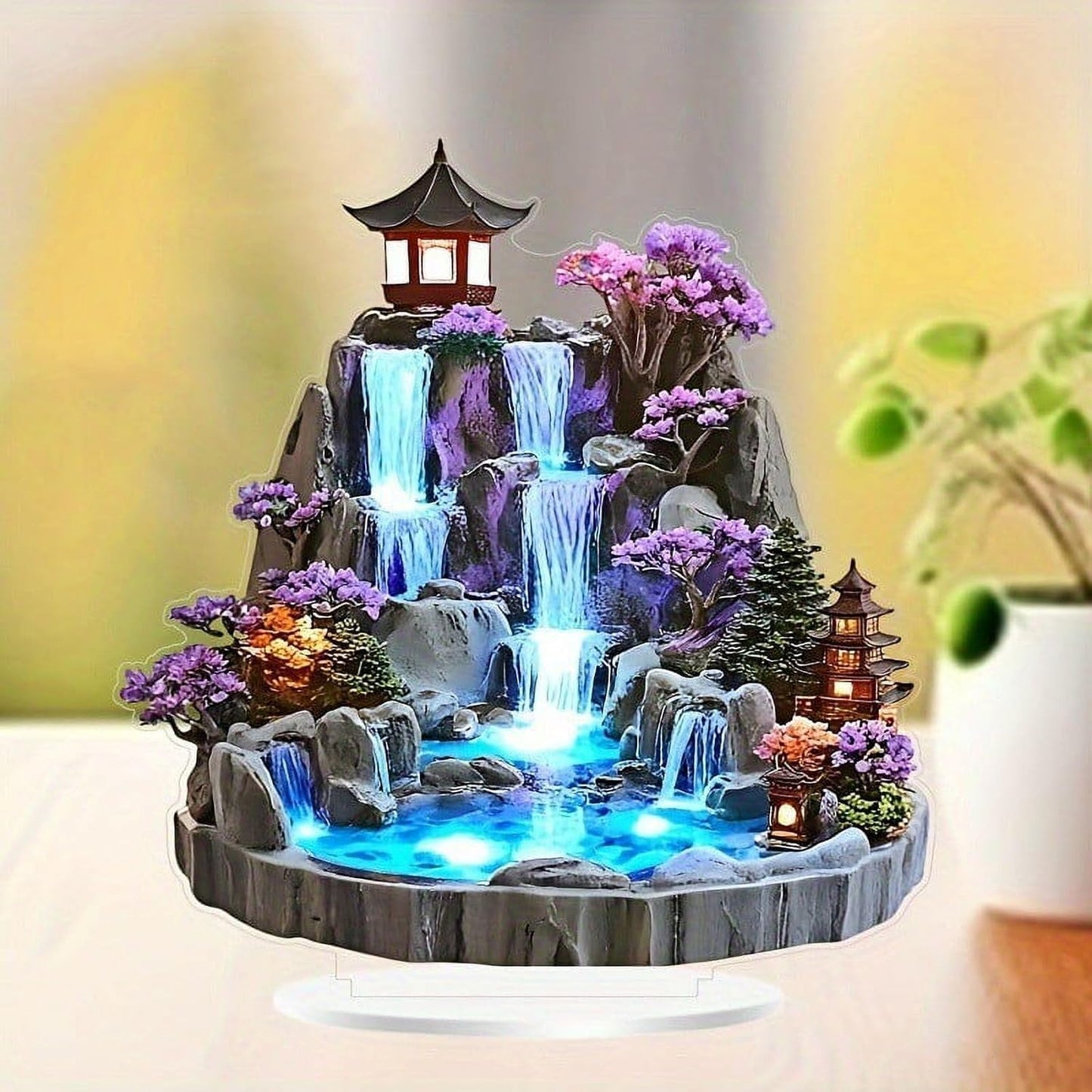 Desktop Mini Rockery Water Fountain with LED Lights, Indoor Circulating Waterfall Tabletop Ornament, Relaxing Zen Decor Fountain for Home Bedroom Office Desk Living Room
