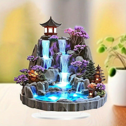 Desktop Mini Rockery Water Fountain with LED Lights, Indoor Circulating Waterfall Tabletop Ornament, Relaxing Zen Decor Fountain for Home Bedroom Office Desk Living Room