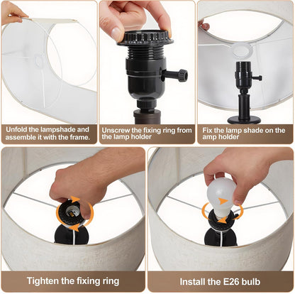 EJIAXIN Lamps for Bedrooms Set of 2, Brushed Nickel Bedside Lamps with USB C+A Ports,Dimmable Nightstand Lamps with Fabric Lampshade, Touch Table Lamp for Living Room Bedroom Office, Bulbs Included