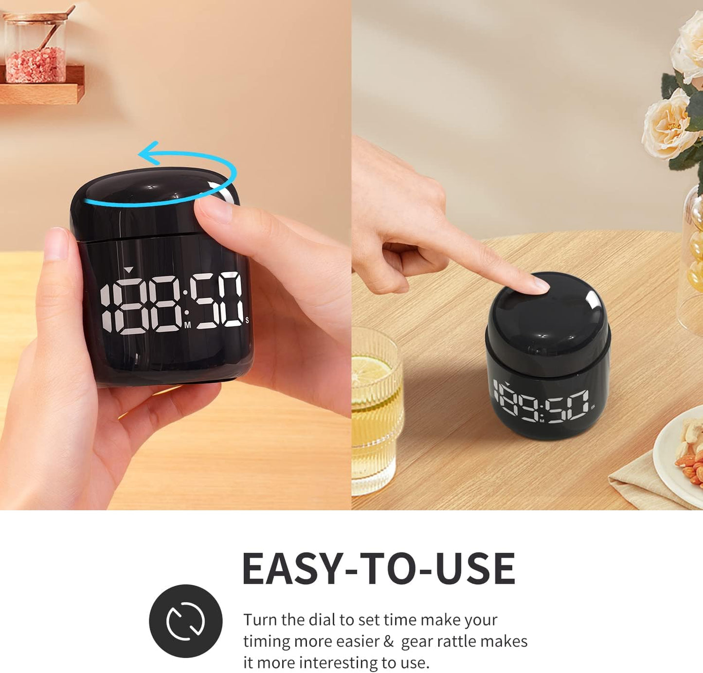 Kitchen Timer, 360 Rotate, Countup/Countdown, LED, Volume