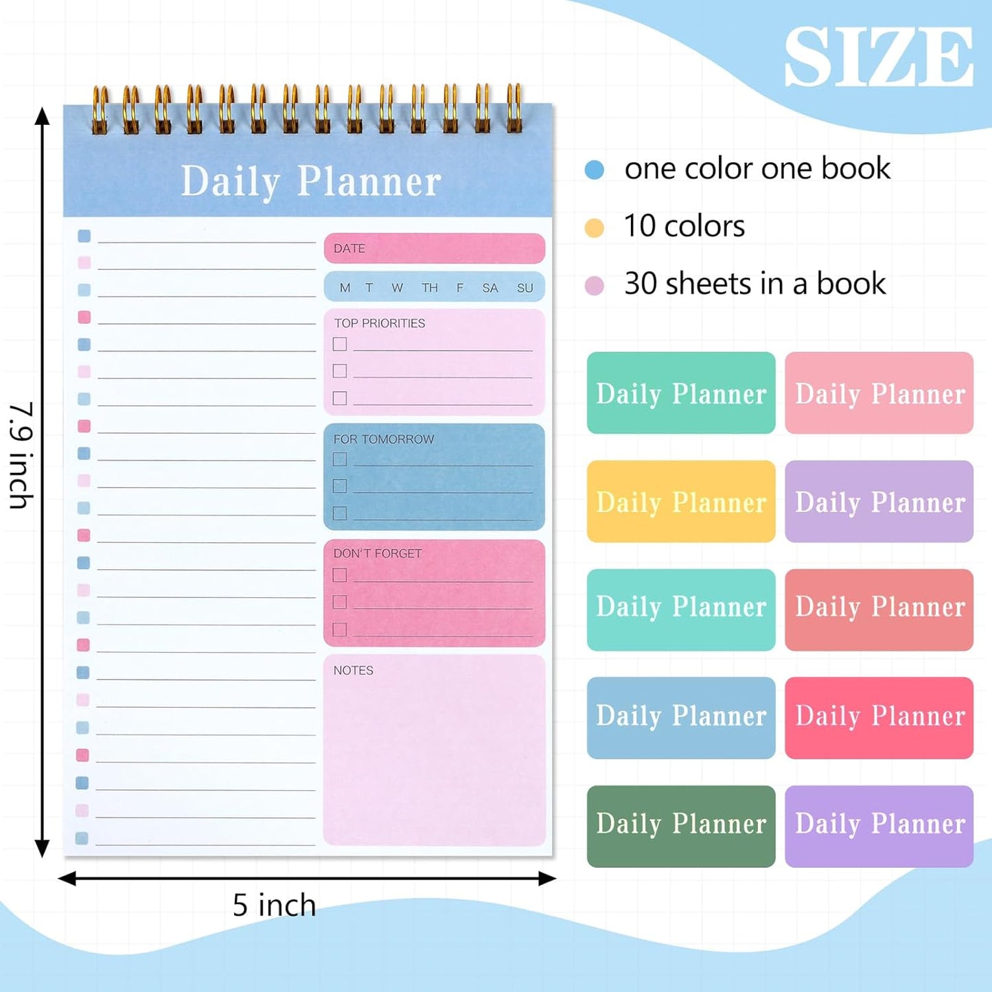 LABUK 10 Pack Daily To Do List Notepads 5" x 8" Daily Planner 30 Sheets Spiral to Do List Notebook for Classroom Office Plan Work Schedule Checklist