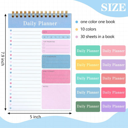 LABUK 10 Pack Daily To Do List Notepads 5" x 8" Daily Planner 30 Sheets Spiral to Do List Notebook for Classroom Office Plan Work Schedule Checklist