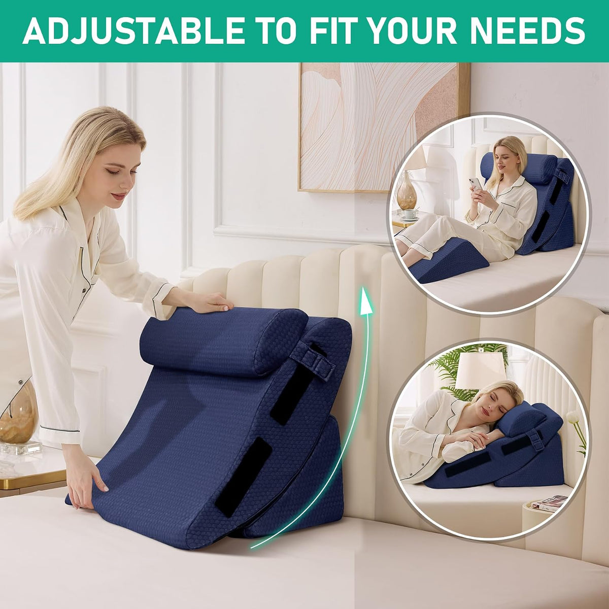 4PCS Wedge Pillow Set for After Surgery, White/Grey