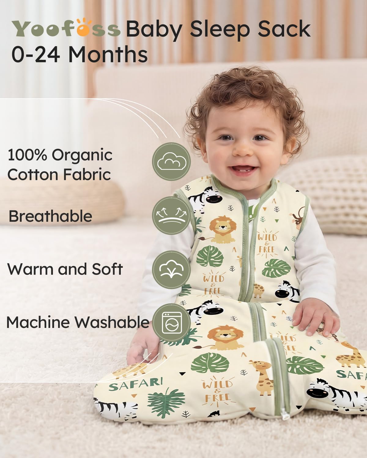 Yoofoss Baby Sleep Sack Baby Wearable Blanket 100% Cotton 2-Way Zipper Toddler Sleeping Sack