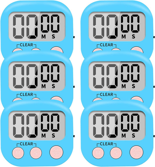 6 Pack Small Digital Kitchen Timer Magnetic Back and ON/Off Switch,Minute Second Count Up Countdown (Multicolored)