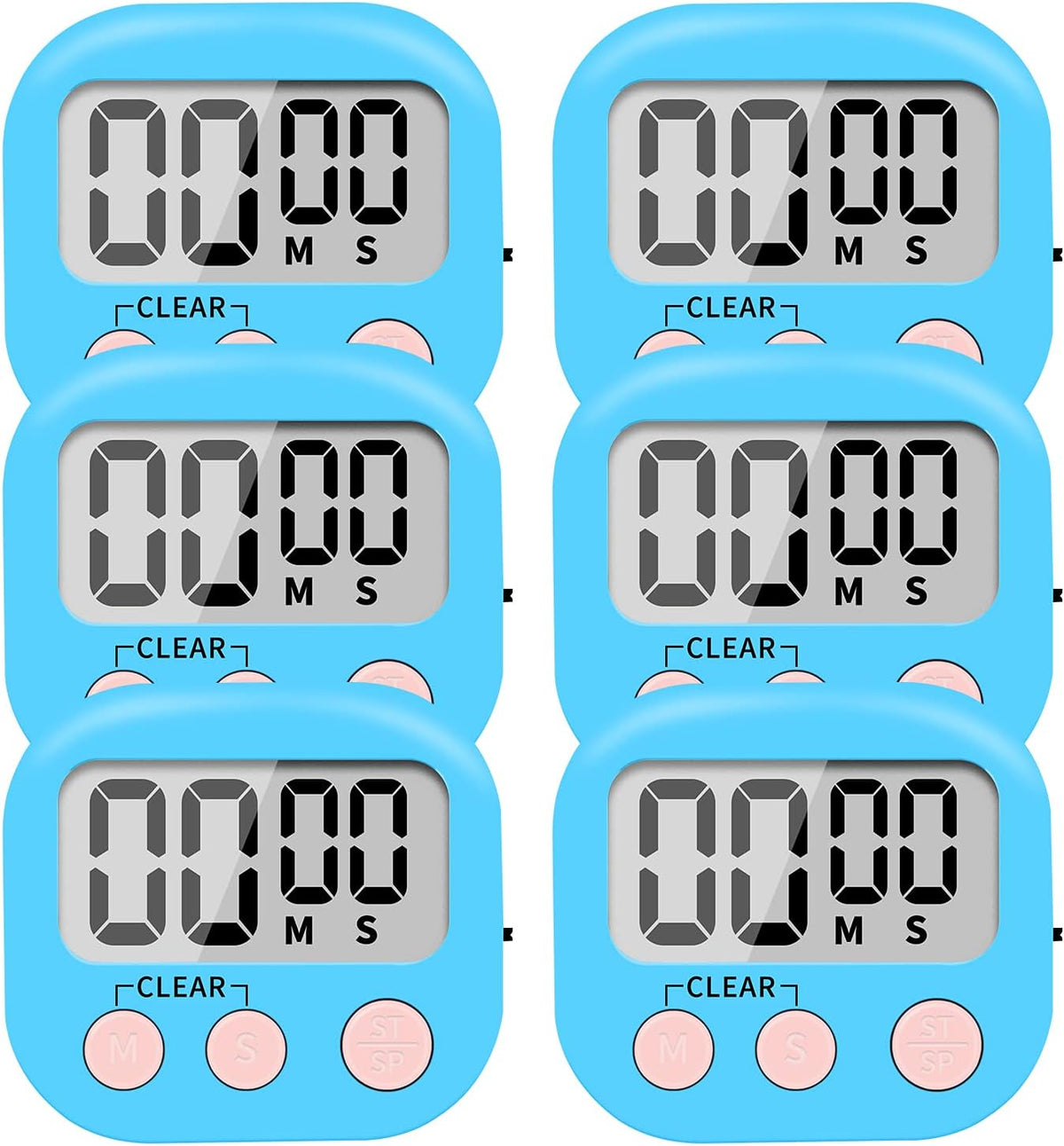 6 Pack Small Digital Kitchen Timer Magnetic Back and ON/Off Switch,Minute Second Count Up Countdown (Multicolored)