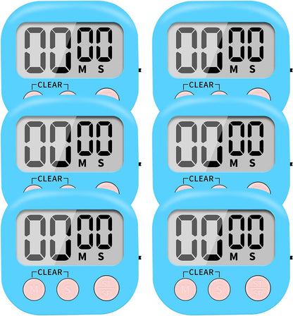 6 Pack Small Digital Kitchen Timer Magnetic Back and ON/Off Switch,Minute Second Count Up Countdown (Multicolored)