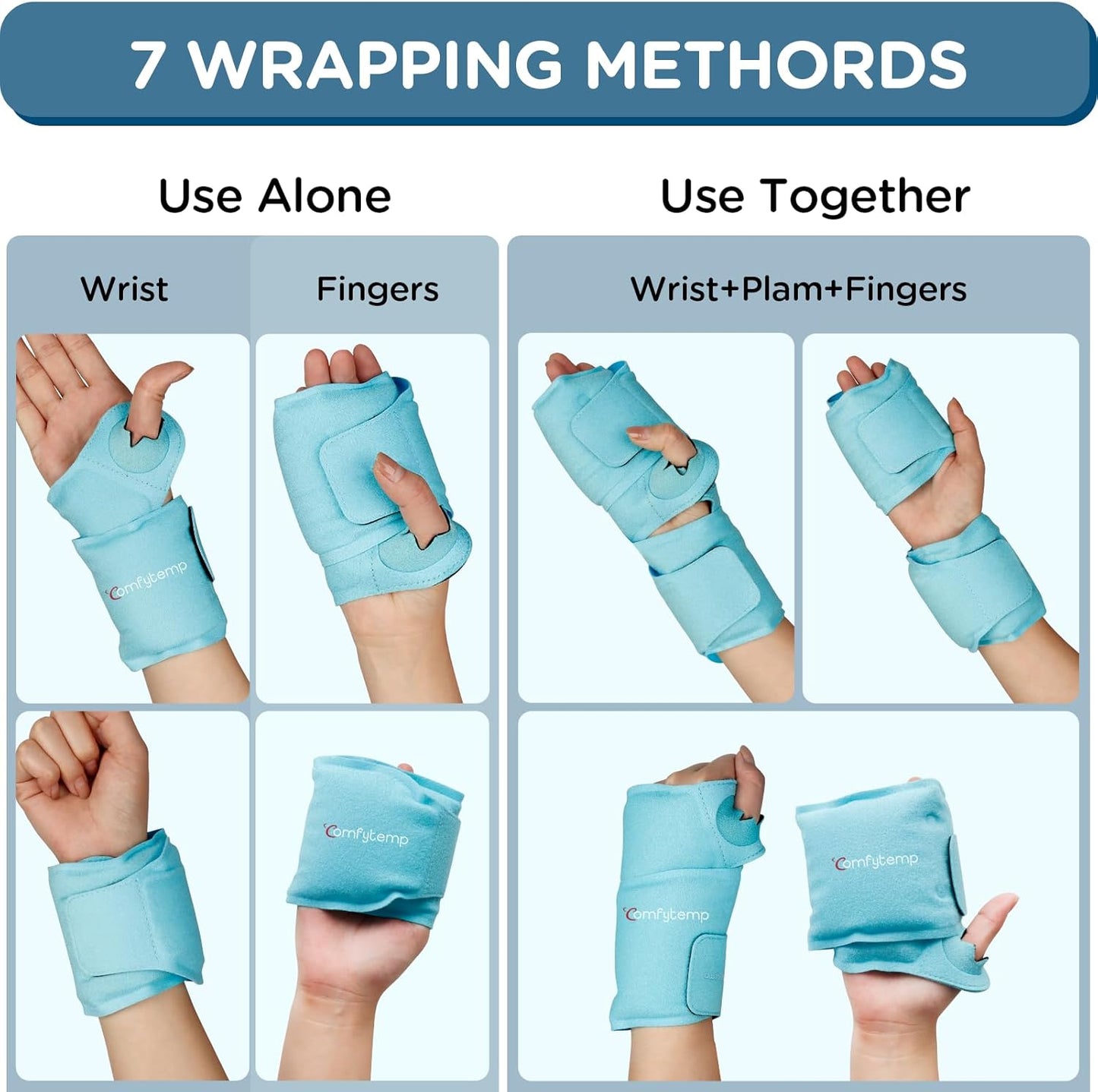 Comfytemp Wrist Ice Pack Wrap Carpal Tunnel Relief Wrist Brace, 2 Packs, FSA Eligible HSA, Gel Ice Packs for Injuries Reusable Wrap for Hand Pain, Hot Cold Compress Hand Brace, Men Women Recovery Item