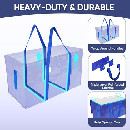 TICONN Extra Large Moving Bags Heavy Duty with Zippers & Carrying Handles, Durable Storage Bags Moving Boxes for Closet Organizers and Storage (Blue)