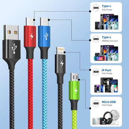 4 in 1 Multi Charging Cable, 5FT Charging Cords for Multiple Devices