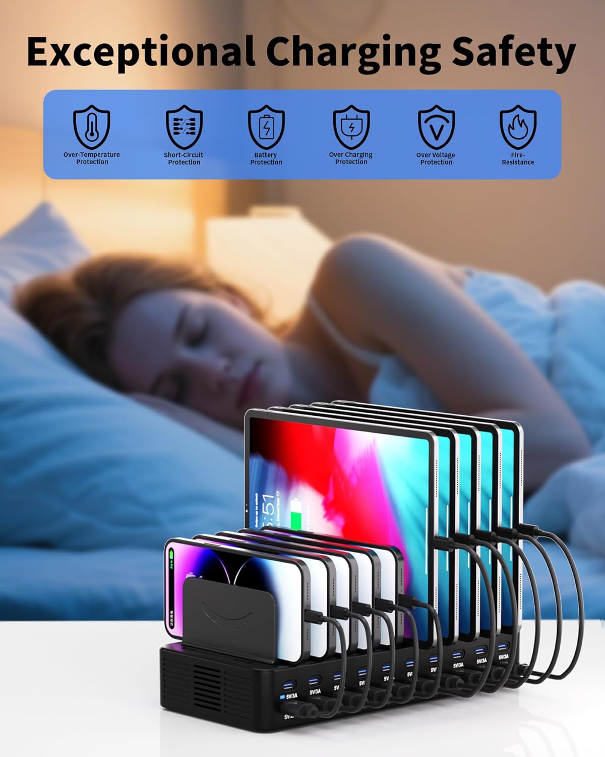 20-Port 270W Charging Station for Multiple Devices, USB Charger Station