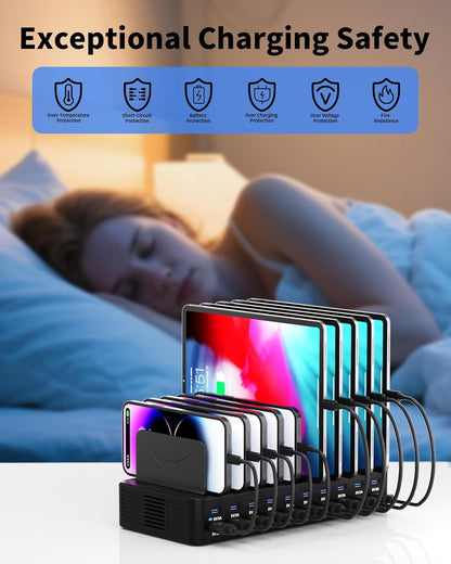 20-Port 270W Charging Station for Multiple Devices, USB Charger Station
