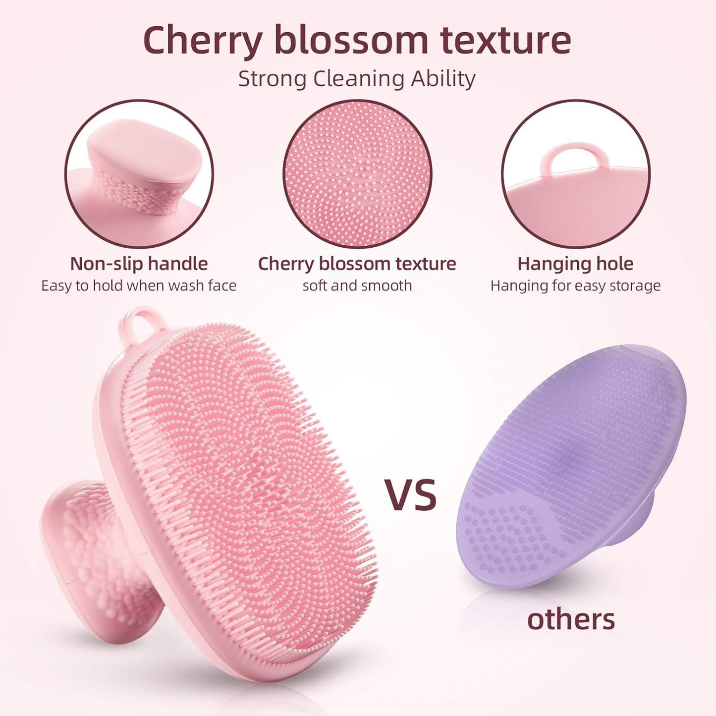 Back Scrubber for Shower & Face Scrubber, 2Pcs Silicone Exfoliating Brush Set with 17In Long Handle, Soft Body & Facial Cleansing Scrubber for Men Women