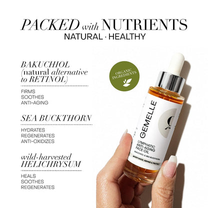 GEMELLE Lymphatic Gua Sha Face Oil | 10x Award Winner | Vitamin C,E & A | Detox, Plump, Sculpt, Hydrate | High-Altitude Rosehip | Natural Botanical for Gua Sha Facial Tools, Lymphatic Drainage - 15ml