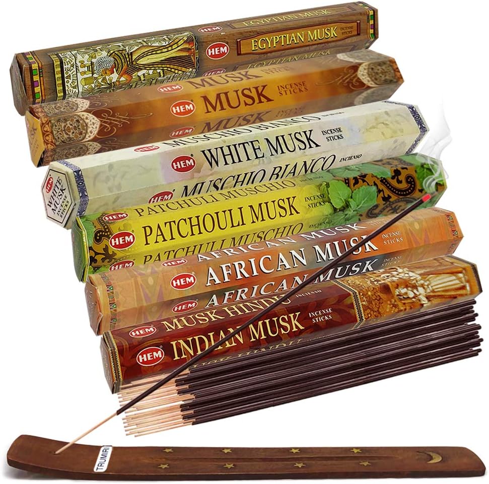 Hem Incense Sticks Variety Pack #23-120 Insence-Sticks (6 Incents x 20 Insense) + Incense Stick Holder with 6 Most Liked Scents Including Patchouli Dragons Blood White Sage Frankincense-Myrrh