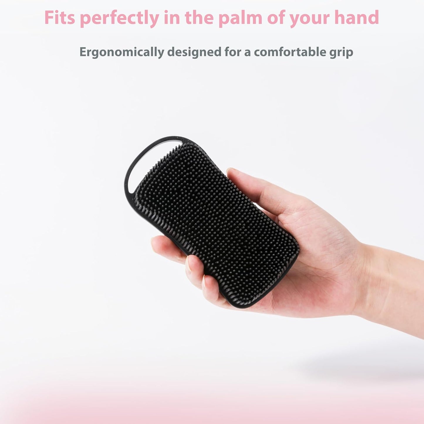 MtBoi 2 PC Silicone Body Scrubber, 2 in 1 Exfoliating Shower Bath Scrubber, Soft Silicone Loofah for Sensitive Skin, Shower Hair Scalp Massager, Easy to Clean, Lather Well (Grey&Black)